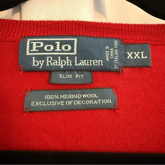 Polo Ralph Lauren Merino Wool V-Neck Sweater Red Men’s XXL Slim Fit - Picture 2 of 12
